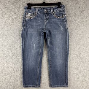 LA Idol USA Capri Jeans Women’s 3 Blue Medium Wash Denim Low Rise Embellished
